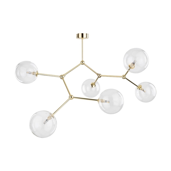 Lampadario moderno per salotto oro 6 bocce trasparenti